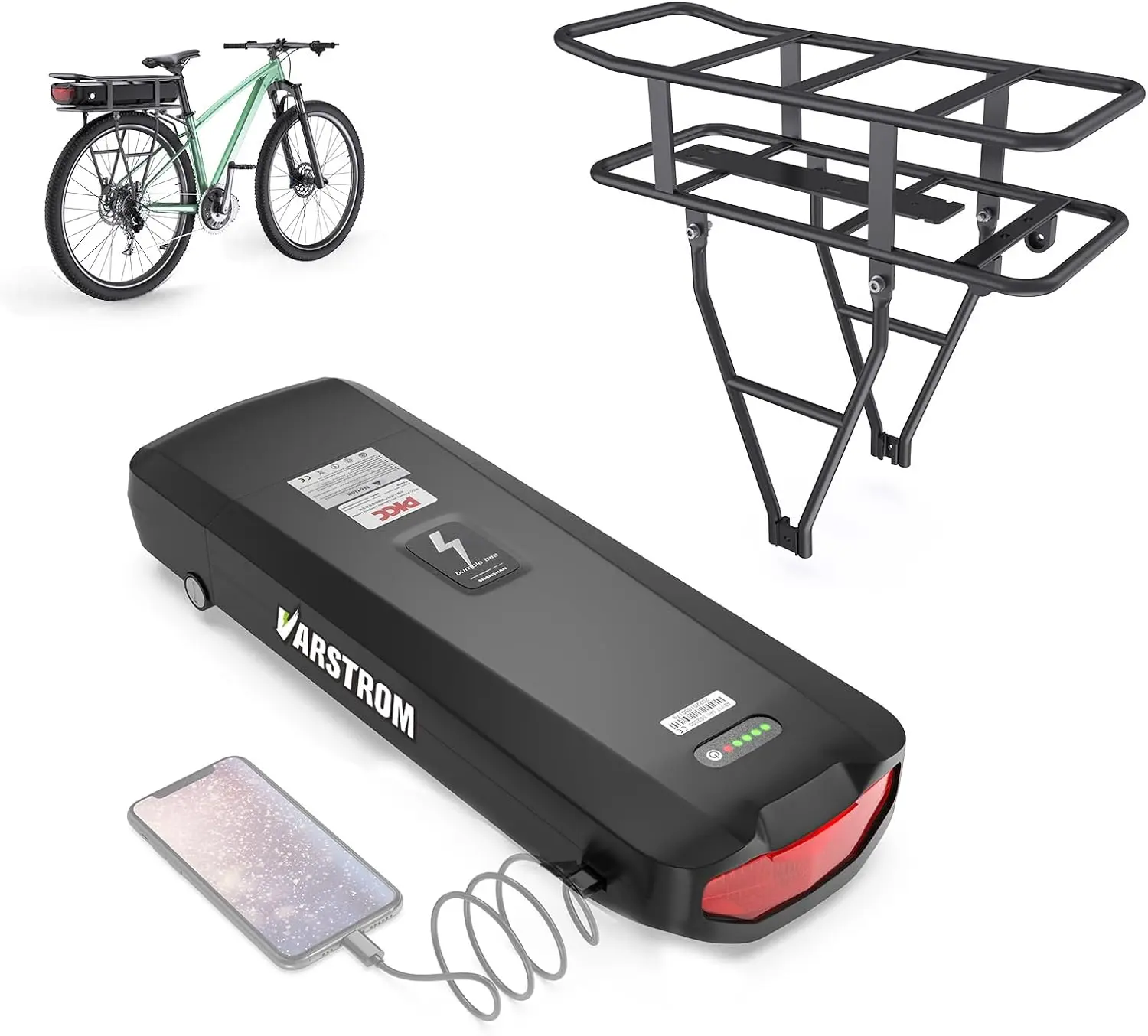 

48V18.2Ah Rear Rack Ebike Battery 874Wh Lithium Battery with USB Port for 0-1200W Ebike Conversion Kit,Compatible with Bafang Mi