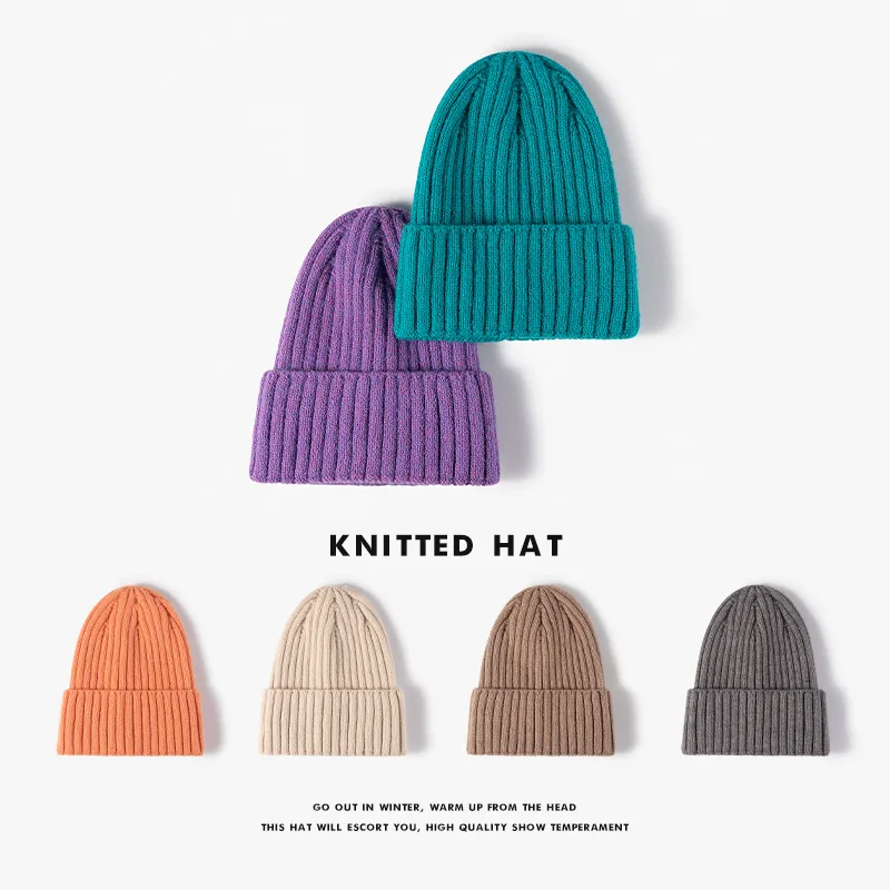 Autumn Casual Cashmere-Like Knitted Hat Women Winter Outdoor Warm Thick Skullcap Fashion Pointed Top Solid Ear Beanie Cap 2022