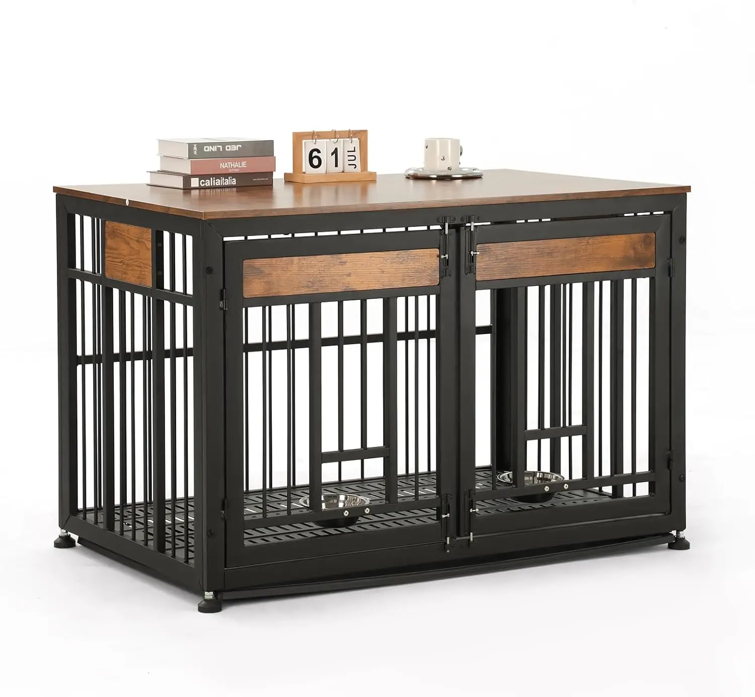 

48' Dog Crate Furniture with Removable Tray, Heavy Duty Dog Kennel Indoor for Medium Dogs, Double