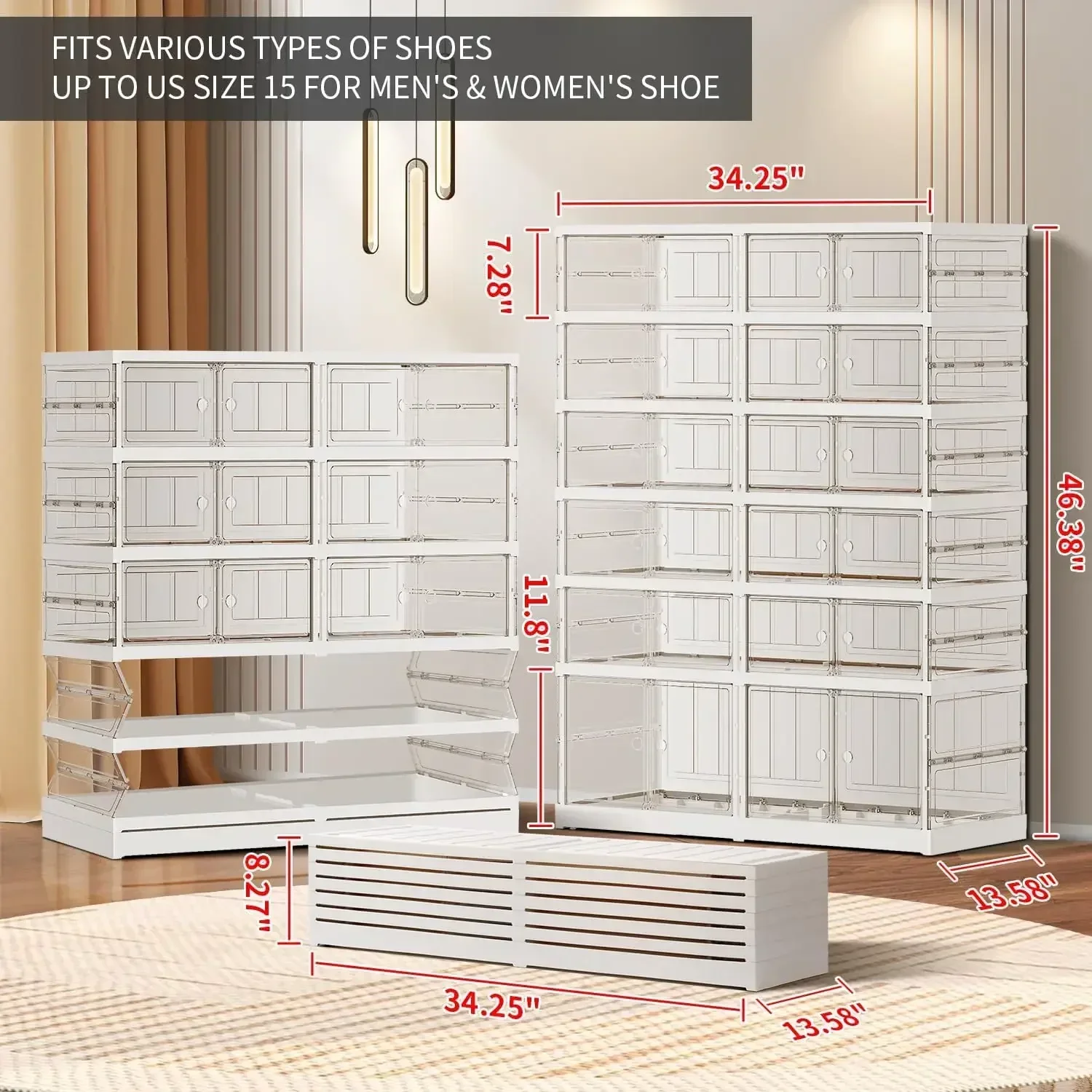 

[New Arrival, Free Shipping!]6-Tier Foldable Shoe Rack for Closet Entryway 12-24Pairs,Stackable Clear Shoe Storage Boxes Organiz