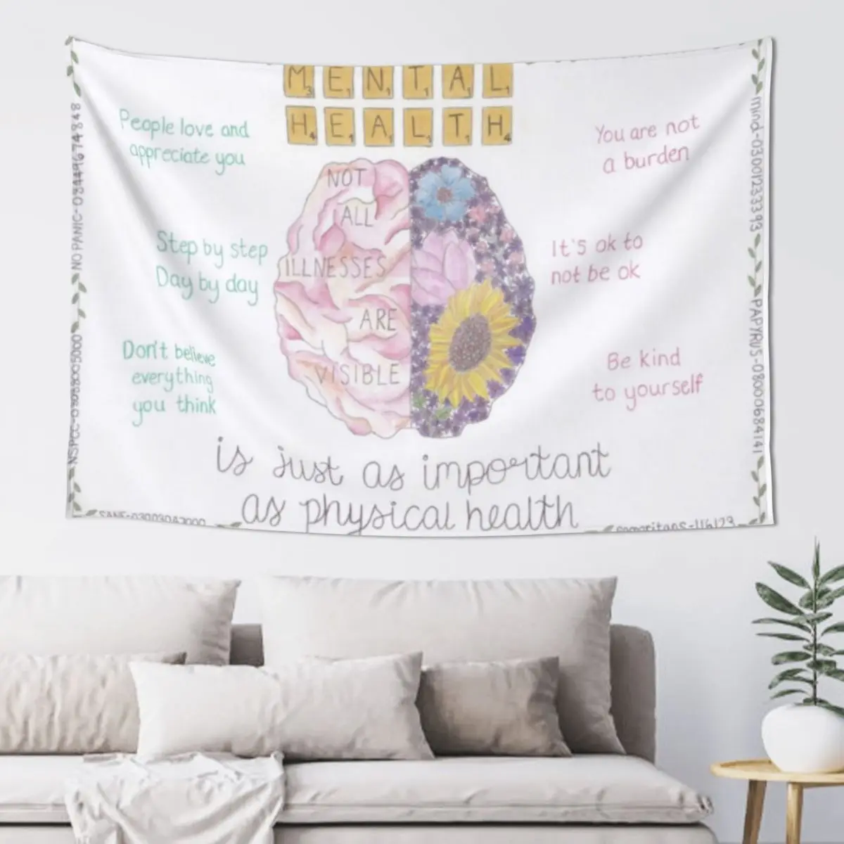 

Mental Health is just as important as physical health Tapestry Aesthetic Room Decoration Japanese Room Decor Tapestry