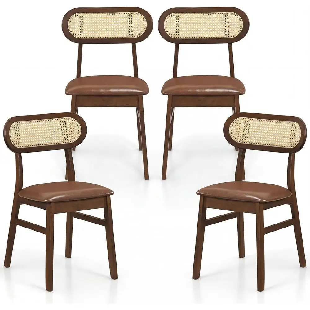 

Set of 4 Leather Upholstered Dining Chairs with Mesh Cane Backrests and Padded Seats for Kitchen or Dining Room