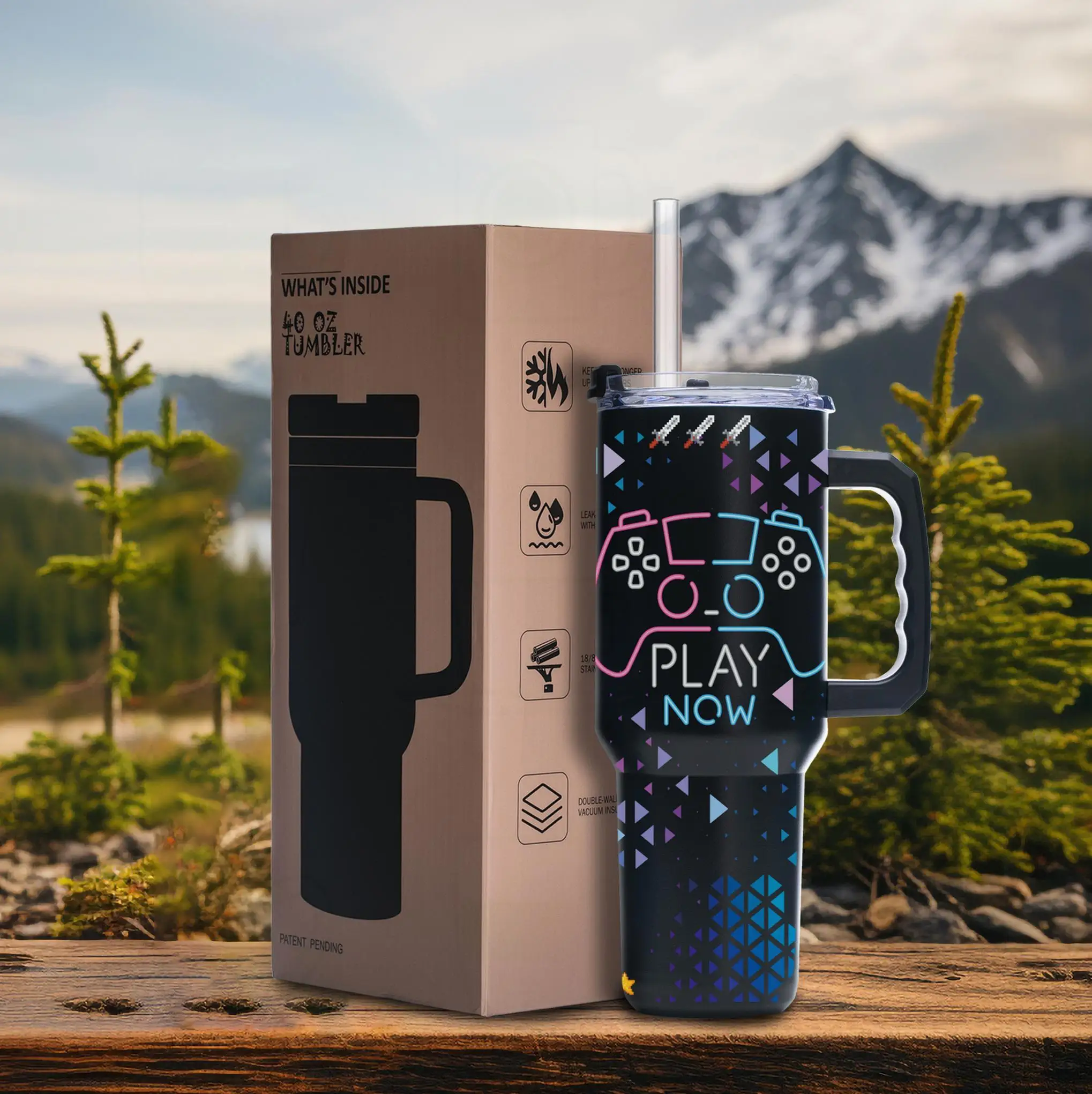 

Стакан из нержавеющей стали на 40 унций для геймеров, с вакуумной изоляцией и крышкой, нескользящий и защищенный от пота, подарок для подростков или друзей