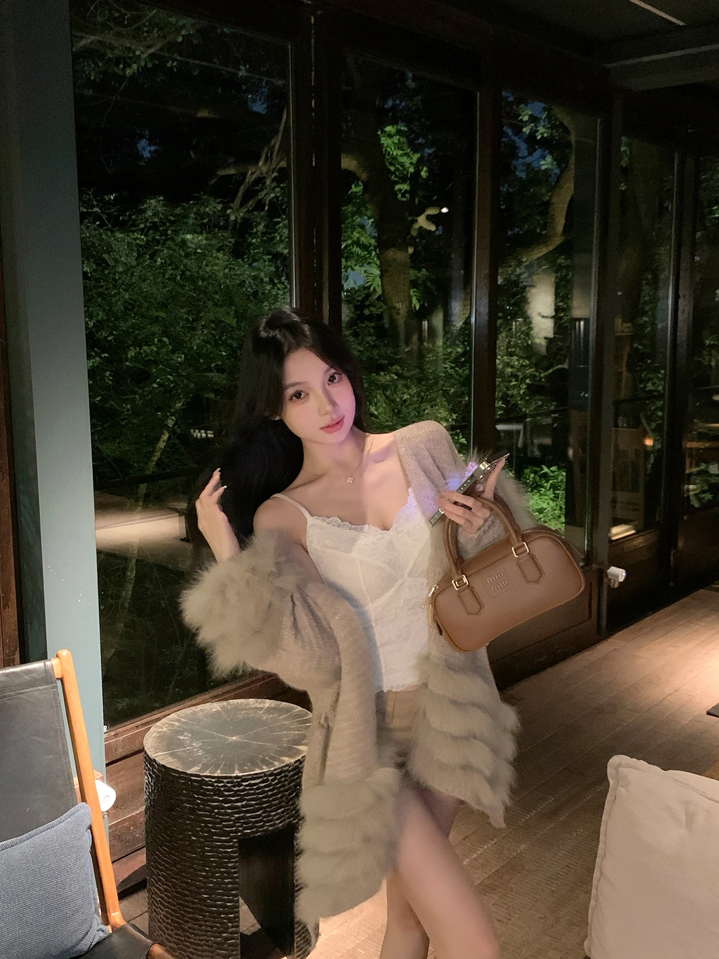 

ZhouYeye Fur Outerwear Loose Sweater Cardigan Lazy Sle Women's Autumn Winter New Arrival High-End Feelings Warmth Heating