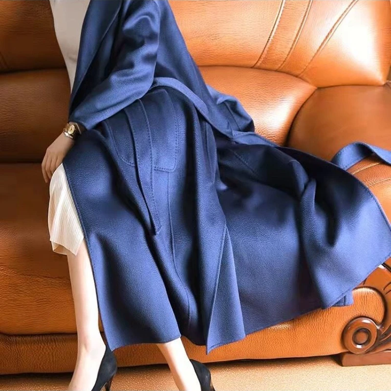 2026 المرأة طويلة الراقية رداء حمام من الصوف تموج الماء الصوف معطف الخريف ضوء فاخر نسخة كبيرة معطف من قماش الكشمير على الوجهين