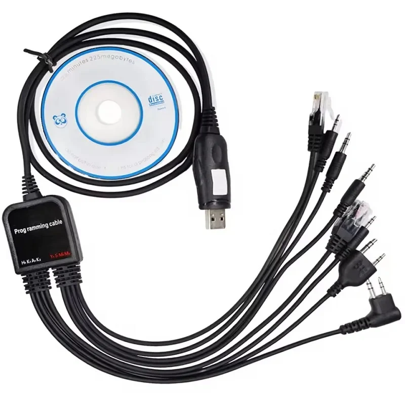 8 in 1 USB Programming Cable for Baofeng Kenwood TYT QYT  Motorola AXU4100 Yaesu icom Walkie Talkie Radio Car Radio CD Software