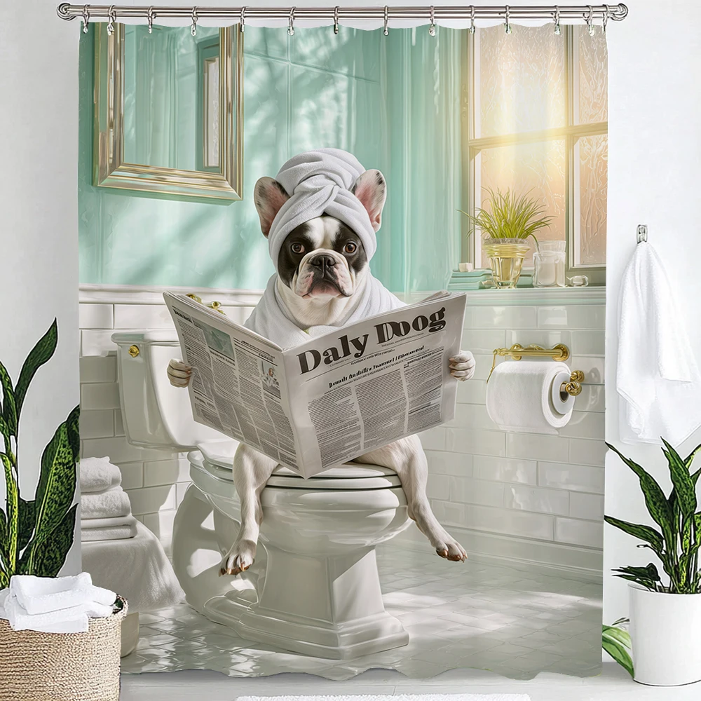 Humorous Funny Dogs Cute Shower Curtain: Embrace the Quirky Design, Vintage Dog Art Waterproof Polyester Fabric Bath Curtain