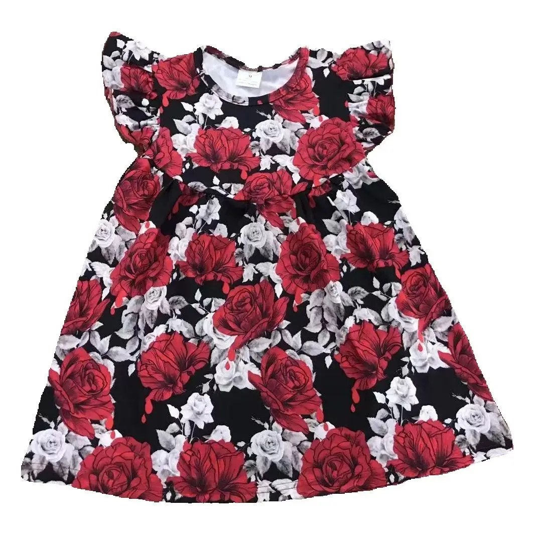 Red love velvet Valentines Day  Dress Girls Baby Romantic Kids  Clothing 0-16 Children Wear