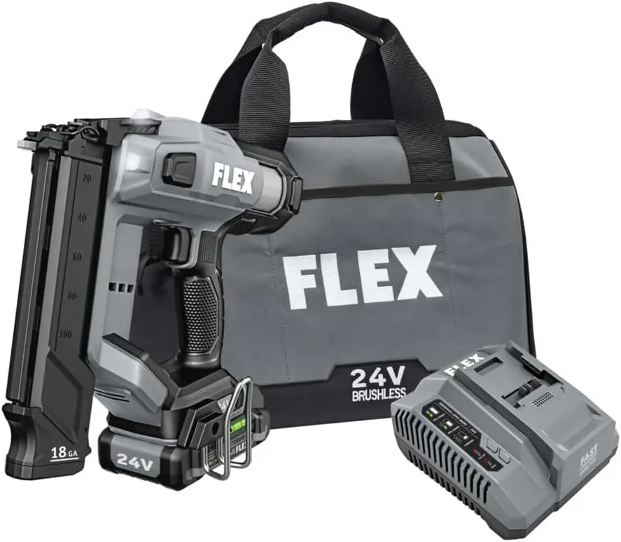 Flex 24V Brushless Cordless 18 Gauge 5/8-Inch To 2-1/8-Inch Brad Nailer Kit With 2.5Ah Lithium Battery And 160W Fast Charger -