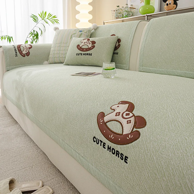 Ice Silk High-end Summer Style Sofa Cushion Couch Cover Anti Slip 2026 New Seat Cushion Cream Cool Mat Cover Cloth Towel