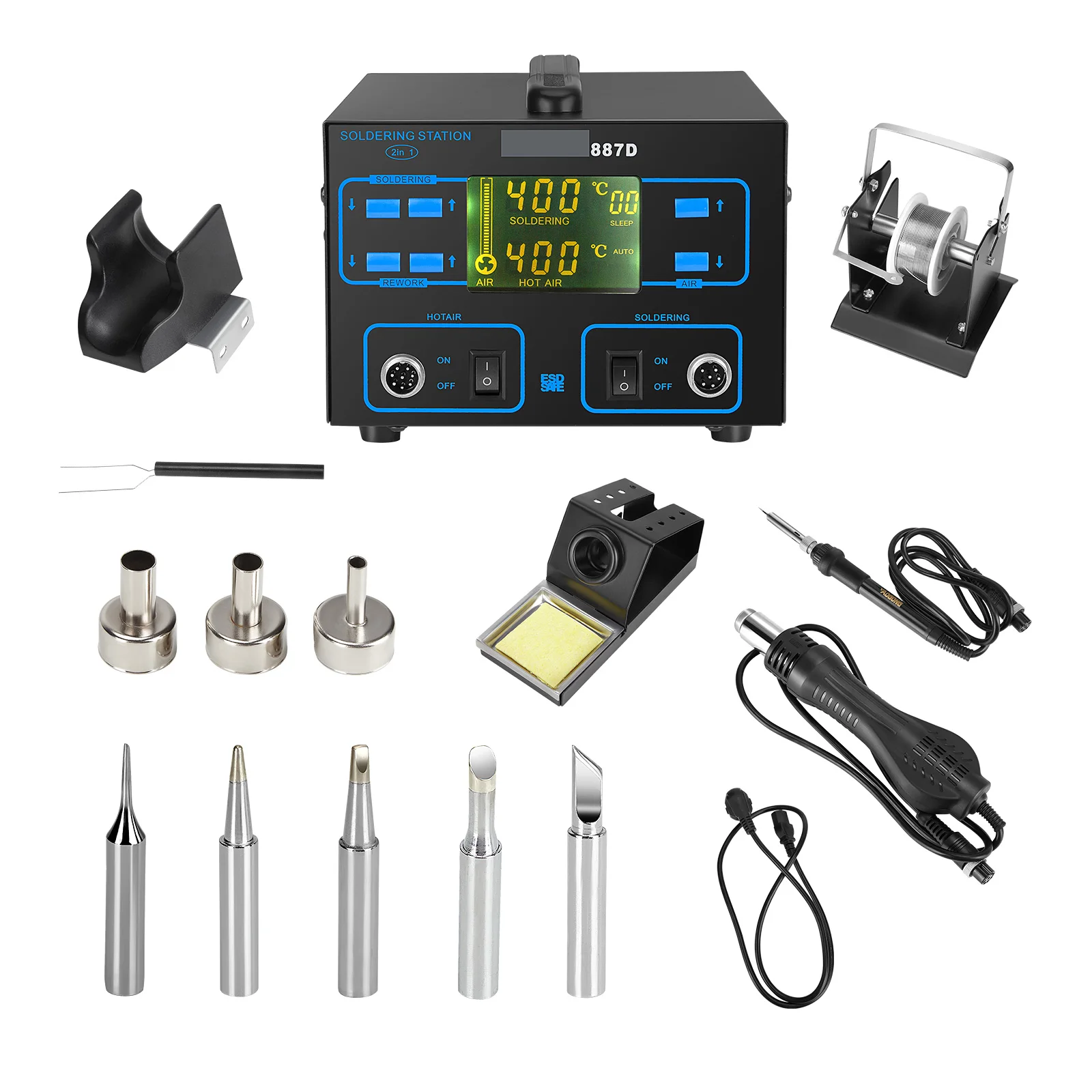 

2 IN 1 750W LED Digital Soldering Station Hot Air Gun Rework Station Electric Soldering Iron For Phone PCB IC SMD BGA Welding