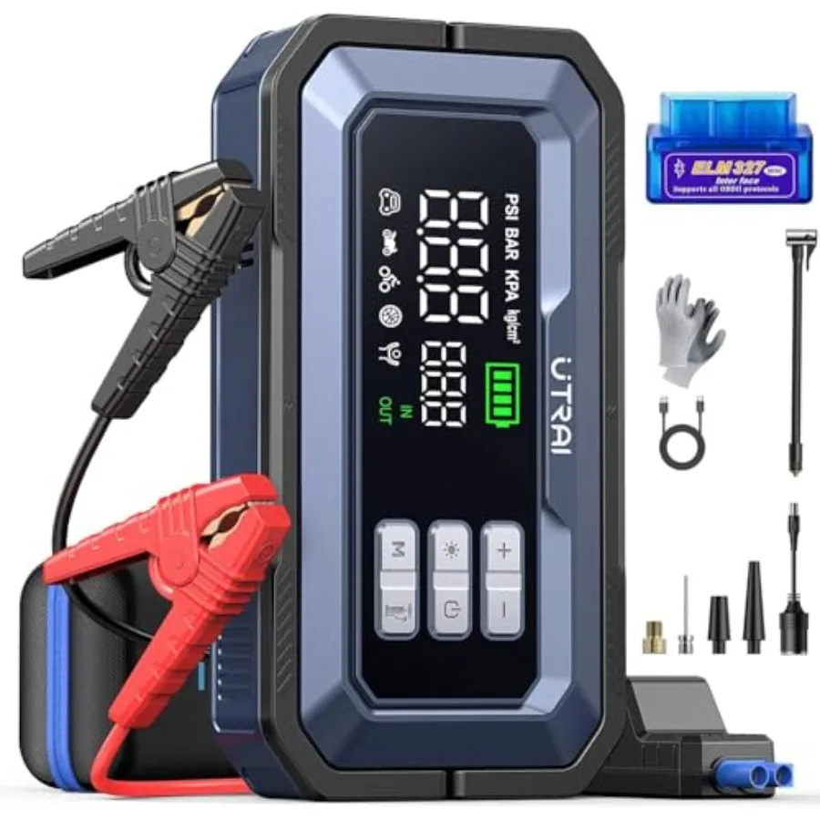 

Jump Starter with Air Compressor 150PSI 7000A Peak 12V Jump Box for Car Battery All Gas/12.0L Diesel 160W DC Output Car Jumper