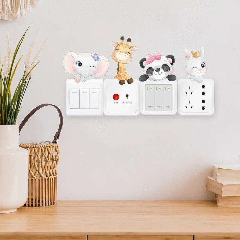 Lovely Switch Stickers for Kids Room Cartoon Elephant Rabbit Panda Giraffe Wall Decals Power Socket Stickers Baby Room Decor