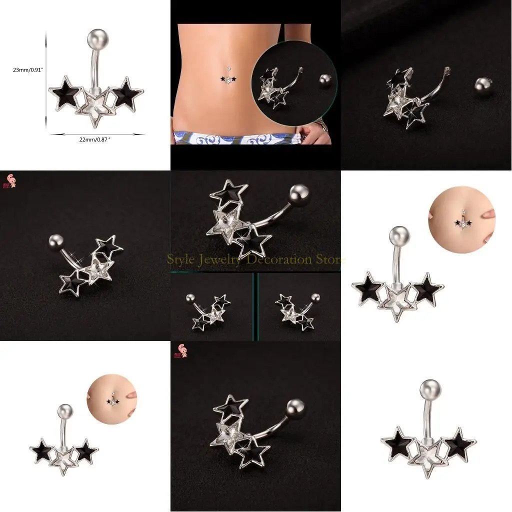 

D46E Pentagram Belly Button Ring Navel Piercing Witches Jewelry Witchcraft Jewellery