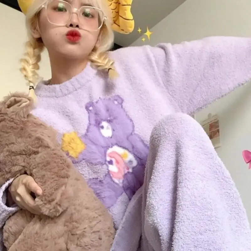 Pijamas de mujer de Corea del Sur, ropa de dormir dulce de dibujos animados, forro polar coral para otoño e invierno, traje grueso para mantener el calor