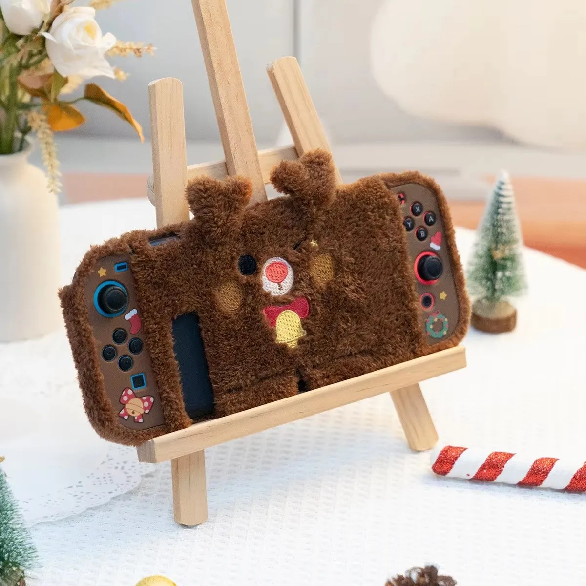 

GeekShare Plush Protective Cover Christmas Theme Cute Replaceable Shell Compatible With Nintendo Switch Joy Con- Gifts For Kids