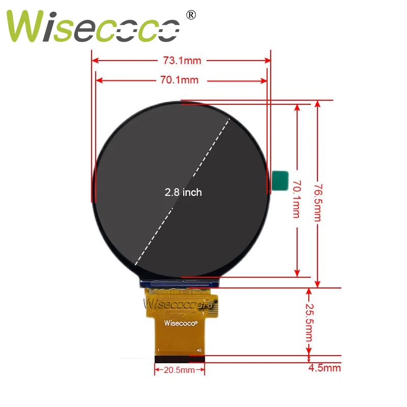 Wisecoco 2.8 Inch Round Display 480x480 RGB Raspberry Pi Instruments Meters Smart Home Assistant Digital Signage Circle Panel