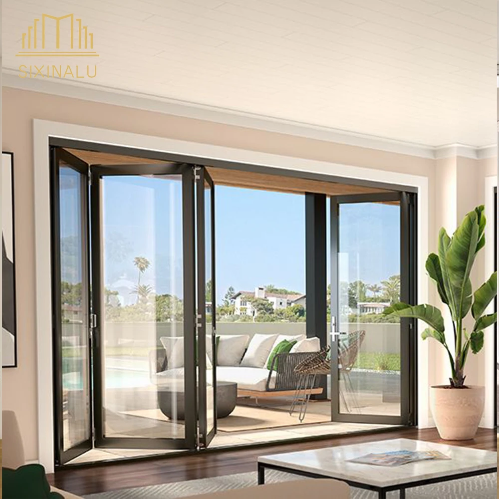 

Sixinalu Accordion Door Custom Interior Gate Aluminum Profile Double-glazed Tempered Glass Folding Sliding Door Home Decor