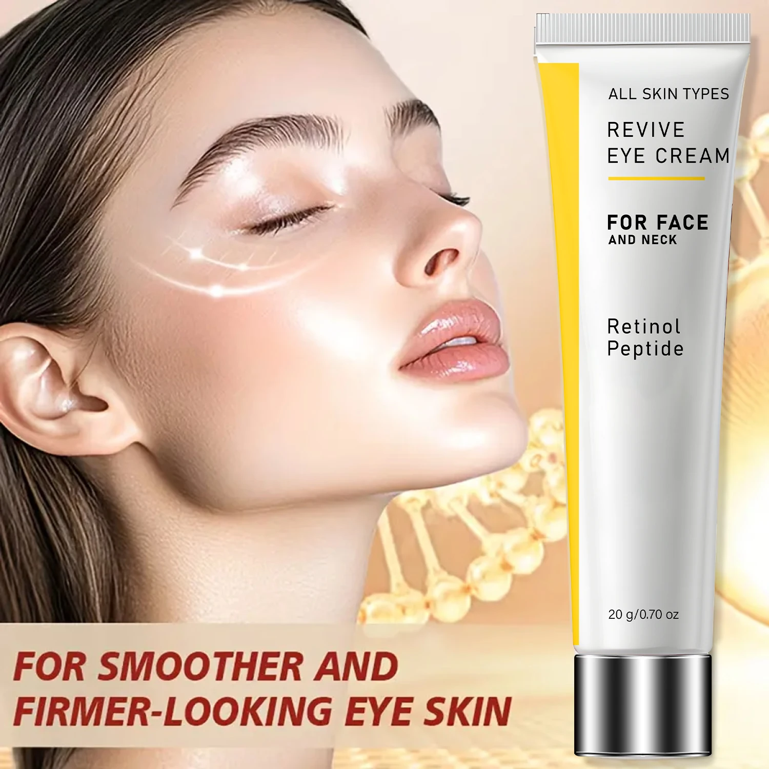 Revive Polypeptide Eye Cream. Retinol Peptide Anti-Aging Formula. Gentle Face Neck Care. Hyaluronic Acid Hydration. 20g