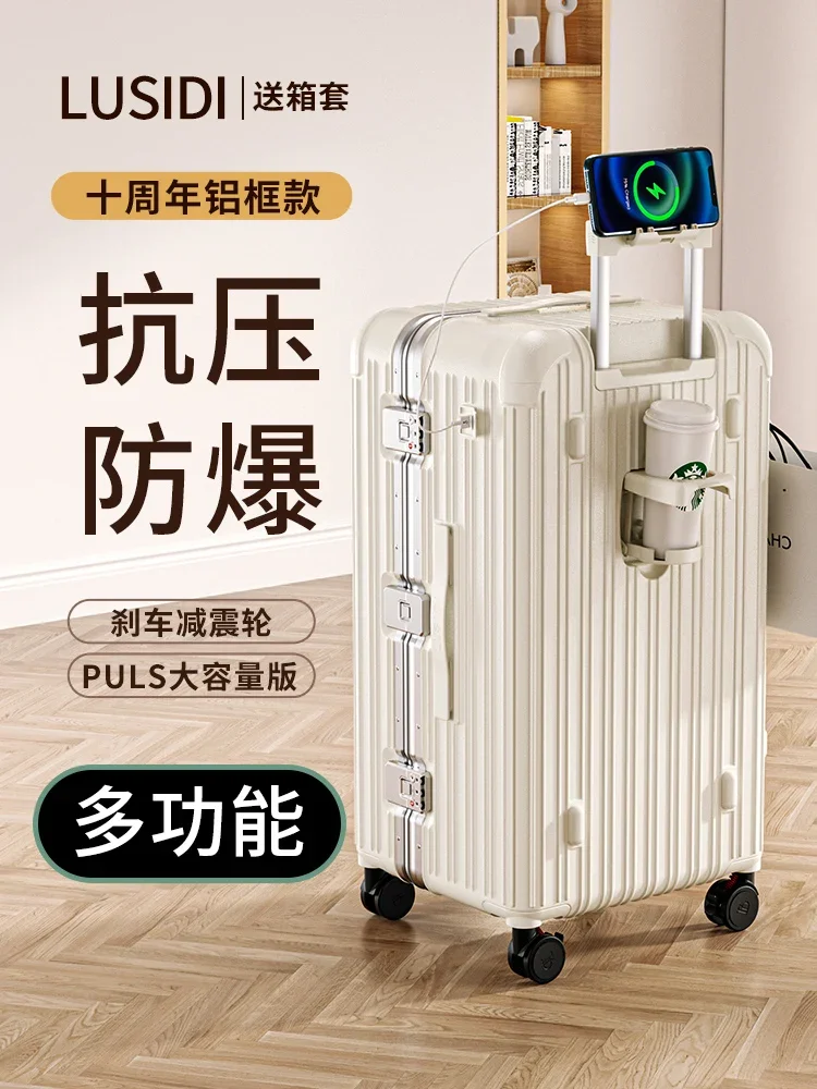 Lusidi Luggage for Women 2023 New 24 Aluminum Frame Trolley Case 26 Men Large Capacity Password Travel Luggage 28 Inches