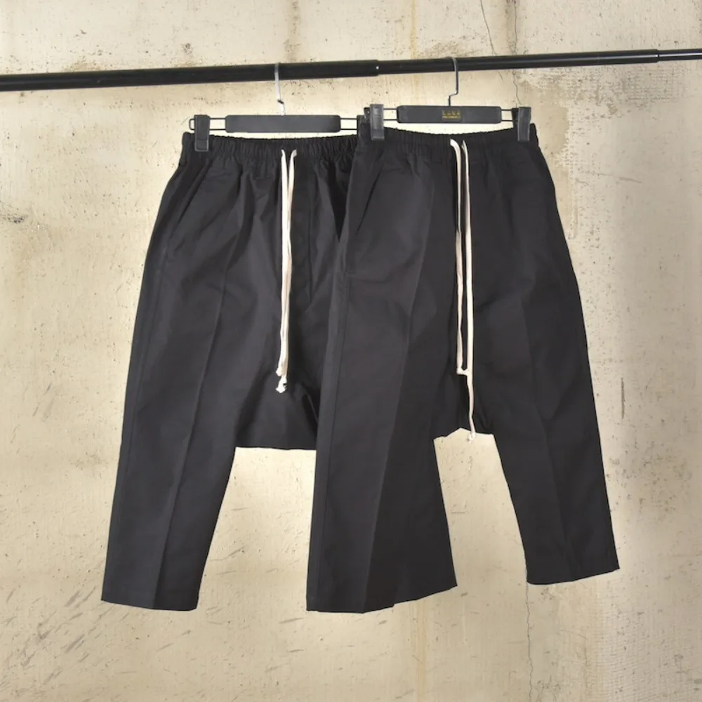 RO Dark Capri Pant Men's High Street Harlan Hanging Crotch Eight Leg Pants Work Clothes Hard Cotton Straight Leg Pants