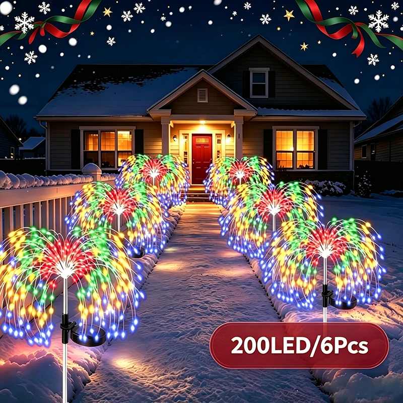 Solar LED Dandelion Firework Lights Waterproof Outdoor Garden Stake Fairy Light for Yard Pathway Christmas Party Decor