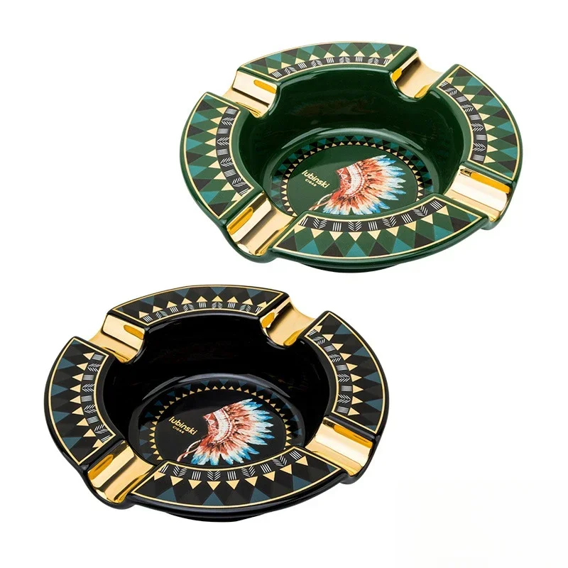 

Cigar Ashtray Ceramic Four Smoke Groove Tall Large Capacity Cigar Tank Gift Box Ash Tray