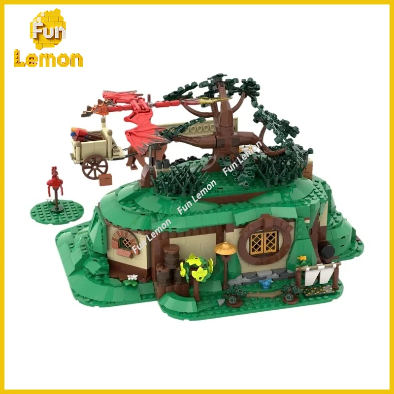 Pastoral Enclosed Shire MOC Blocks, Enclosed Hobbit Village Model, Detailed Greenery & Cottages for Themed Display