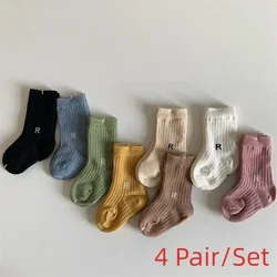 4Pair Kids Boy Girl Sock Simplicity Fashion Letter R Sock for Toddler Soft Cotton Spring Autumn Baby Sock Shcool Sport