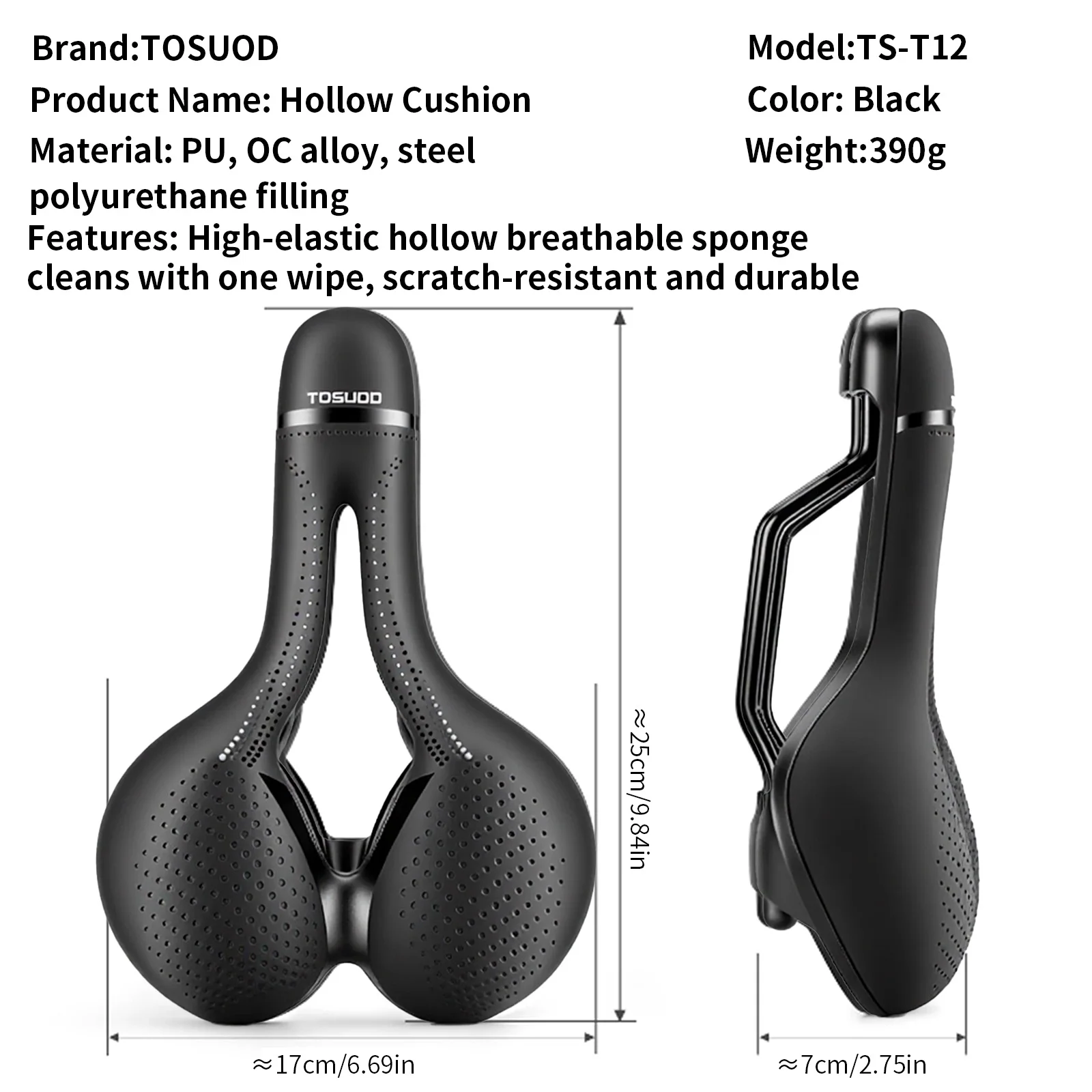 TOSUOD Hohl Atmungsaktive Fahrradsattel Männer Frauen MTB Rennrad Sattel Stoßdämpfende Bequeme Big Butt Fahrradsitz – Detail 2