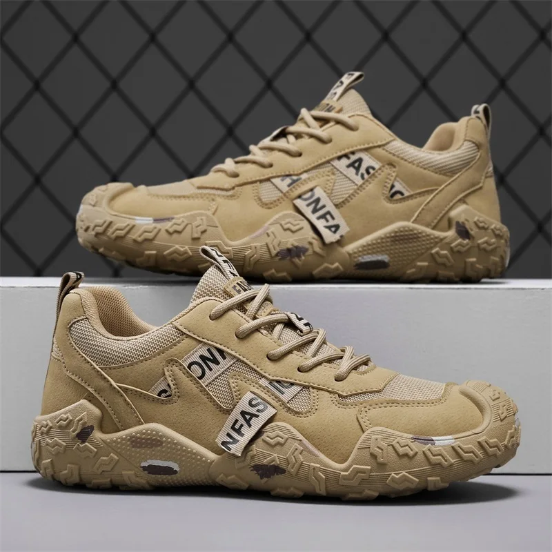 

2026 Spring Man Casual Sneakers Non Slip Khaki Work Mens Shoe Ankle Boots for Men Short Boots Loafers Lace Up Zapatillas Hombre