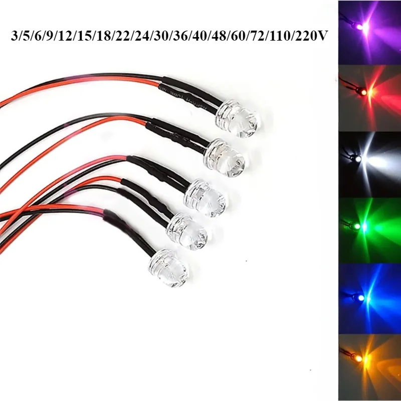 

3V 5V6V9V 12V 24V 36V 48V 60V 110V 220V 8mm Pre Wired Ultra Bright LEDs Emitting Diodes with Resistance LED Bulb Lights