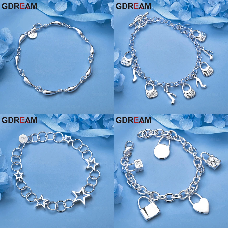 

GDREAM 925 Sterling Silver Round Bead Chain Bag High Heels Pendant Bracelet Charm Versatile Women Party Jewelry
