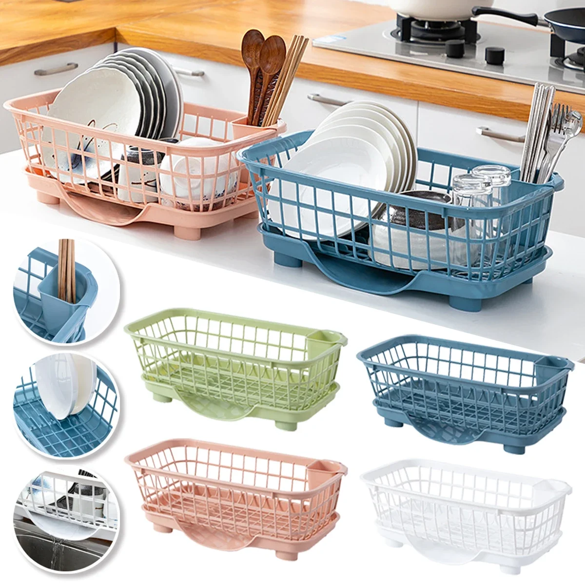 

1 Piece Plastic Dish Rack with Draining Board Multifunctional Single Layer Kitchen Colander Basket for Vegetable & Fruit Washing