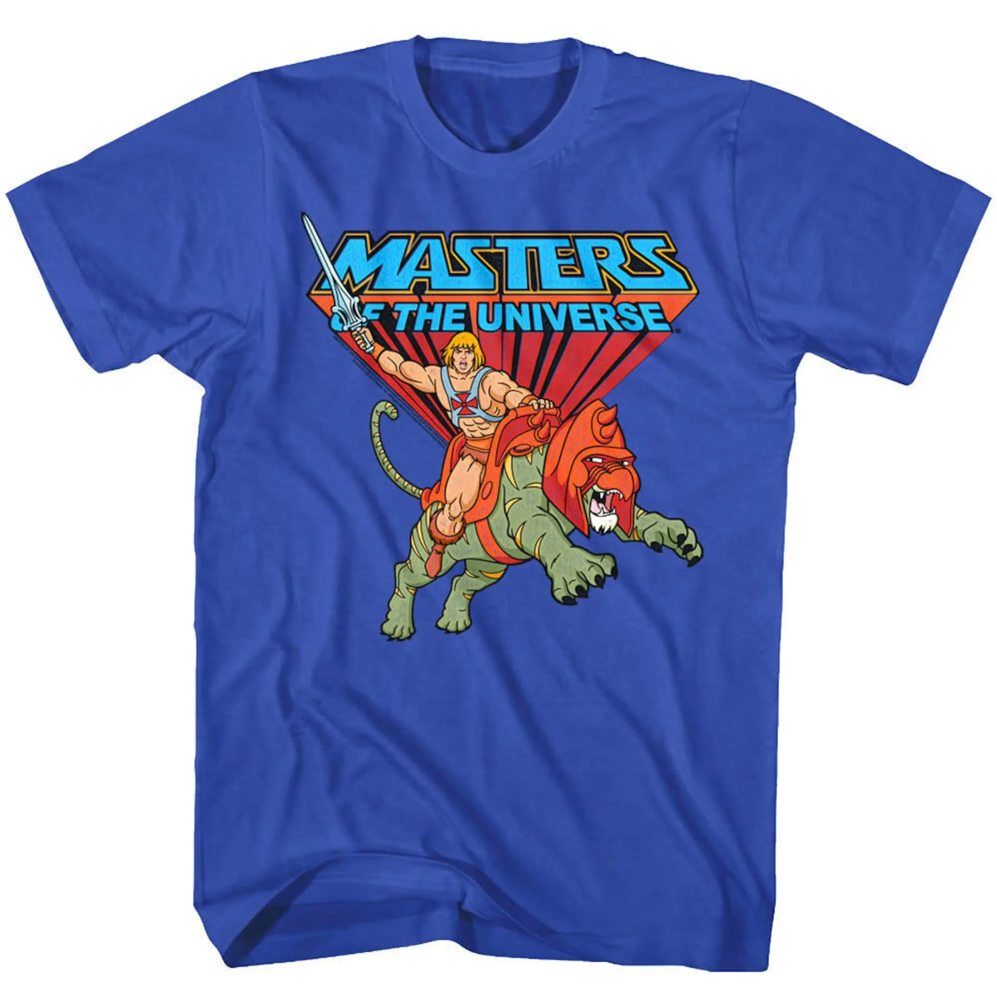 Masters of the Universe HeMan Men's TShirt Battle Cat Blue Shirt Crew Neck Graphic Tees Gifts For BoyFriend Birthday