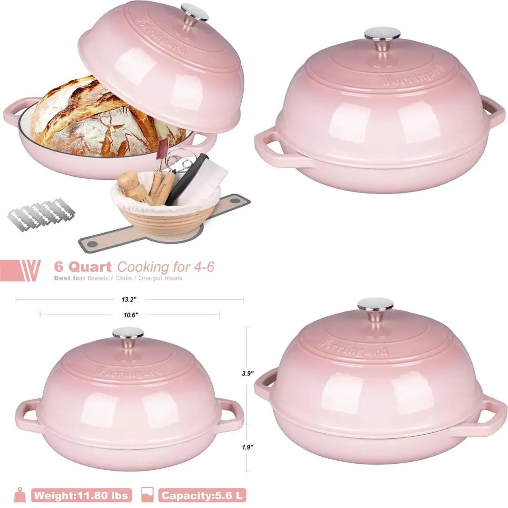 

Эмалированный чугунный голландский горшок с крышкой, идеально подходит для выпечки и расстойки хлеба на закваске, идеальная печь для хлеба для энтузиа выпечки