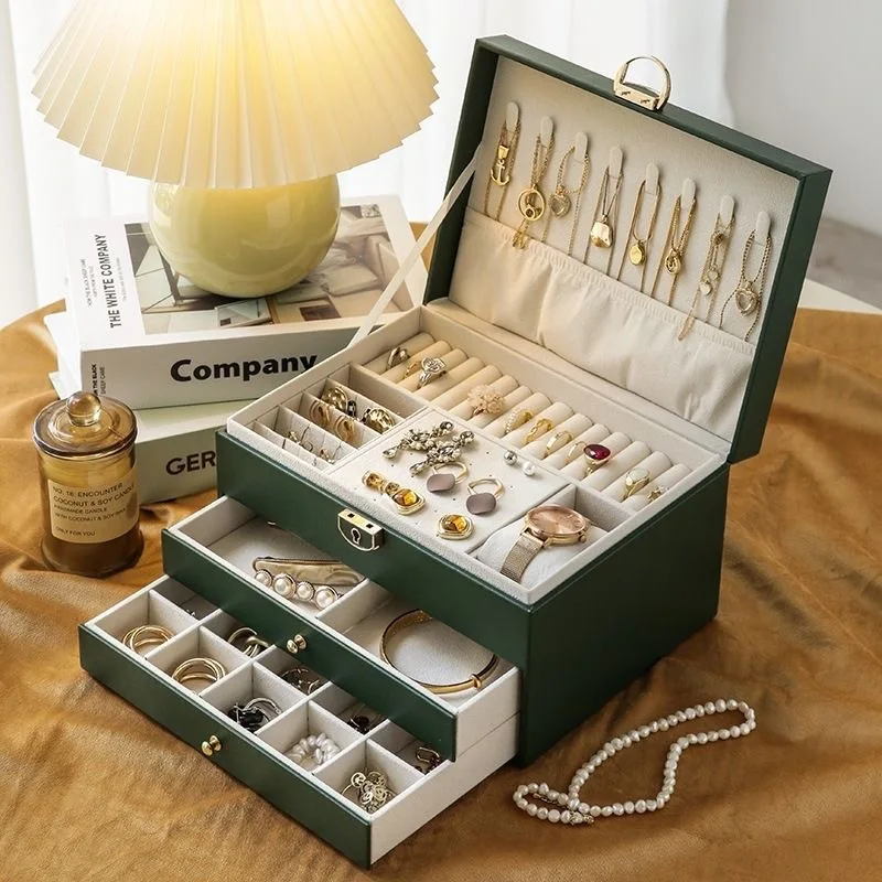 

Large CapacityThree-layer Jewelry Box Exquisite Jewelry Boxwith Lock Necklace Earrings Earrings Antioxidant Jewelry Storage Box