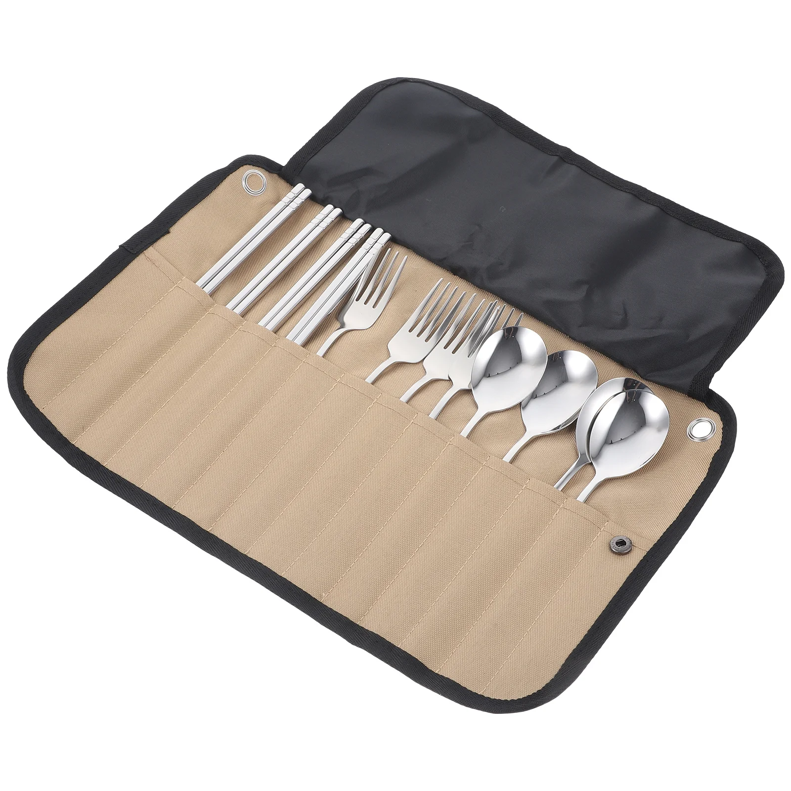 

1 Set Portable Camping Tableware Set Nylon Cutlery Kit For Picnic Bbq Hiking Lightweight Foldable Storage Pouch Outdoor Utensils