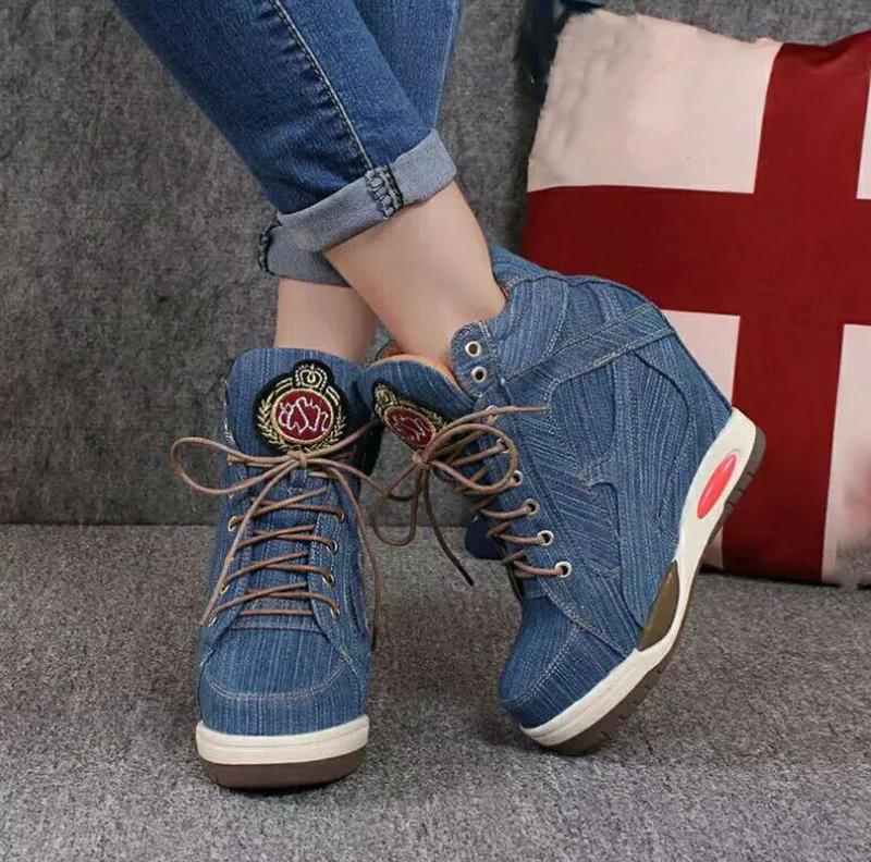 KNCOKA Summer New Women\'s Comfortable Wedge Heel Fashion Simple Denim Canvas Single Shoe