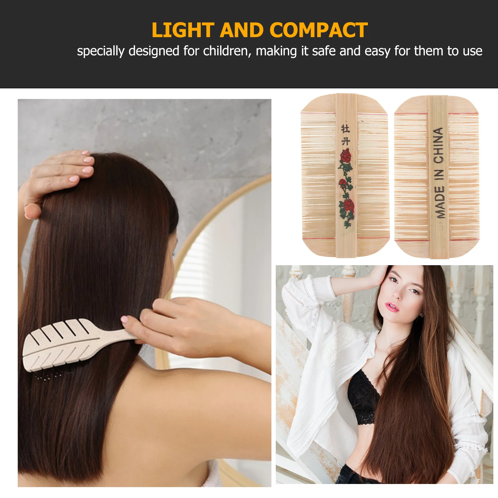 

2Pcs Bamboo Comb Fine Tooth Ultra Dense Teeth Childfriendly Hair Grooming Scalp Dandruff Removal Wood Portable Travel