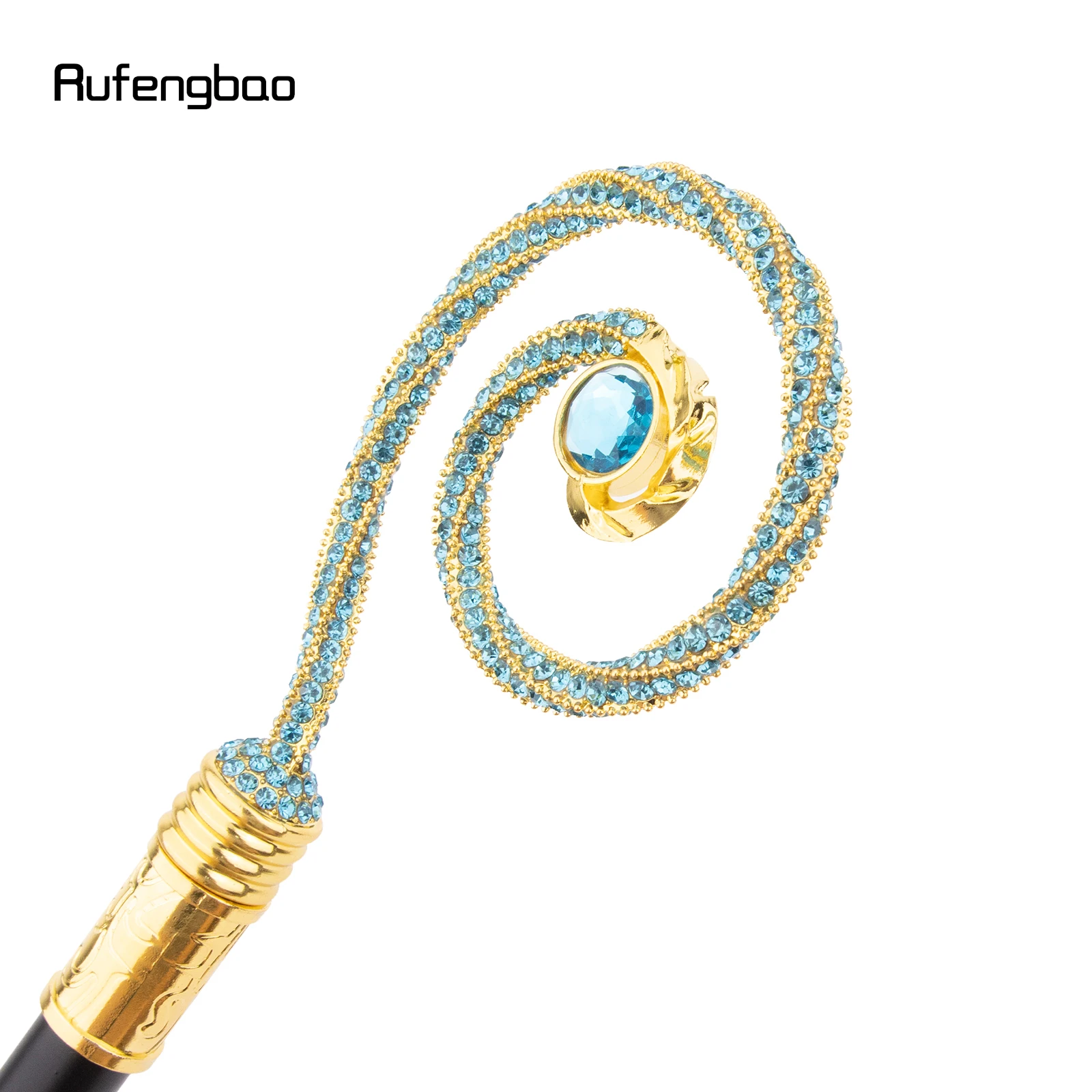 Goldener blauer Kleiderbügel, blauer Diamant, modischer Stick, dekorativer Cane, eleganter modischer Cane, Cosplay-Legierung, Crosier, Vintage-Stick, 90 cm
