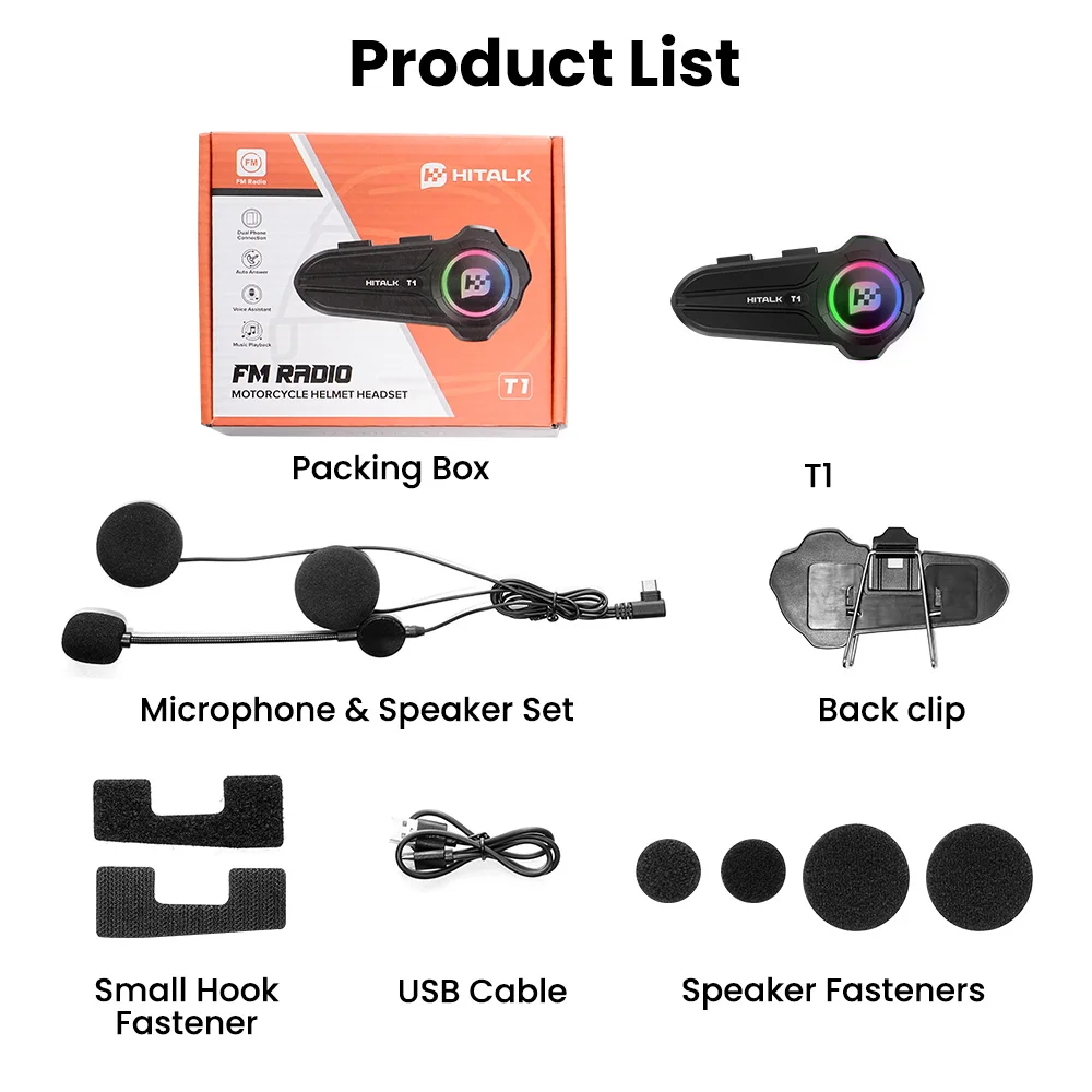 T1 سماعات بلوتوث غير إنترفون خوذة سماعة اتصال مزدوج صوت للتحويل دراجة نارية التواصل مع راديو FM