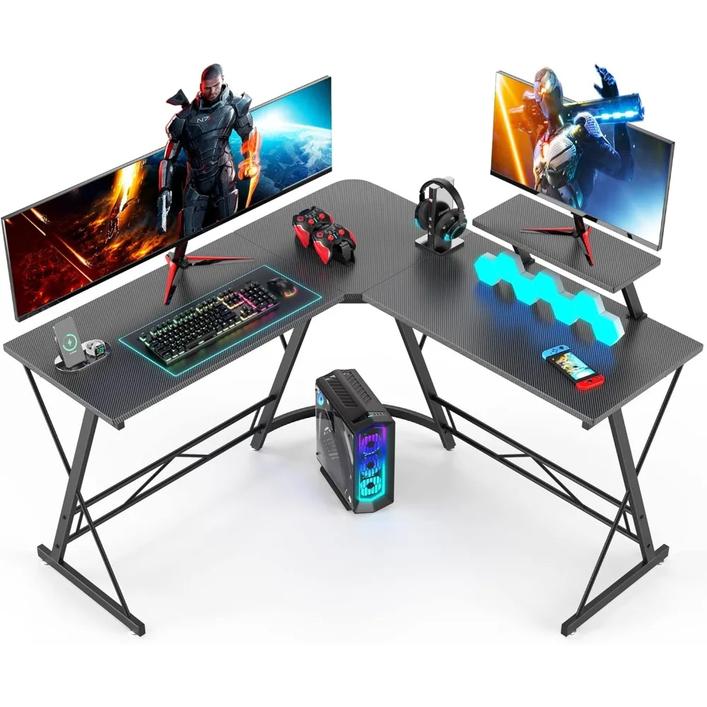 

Mr IRONSTONE L Shaped Gaming Desk, Computer Corner Desk Carbon Fiber Surface for Home Office, Writing Study Desk with Laptop