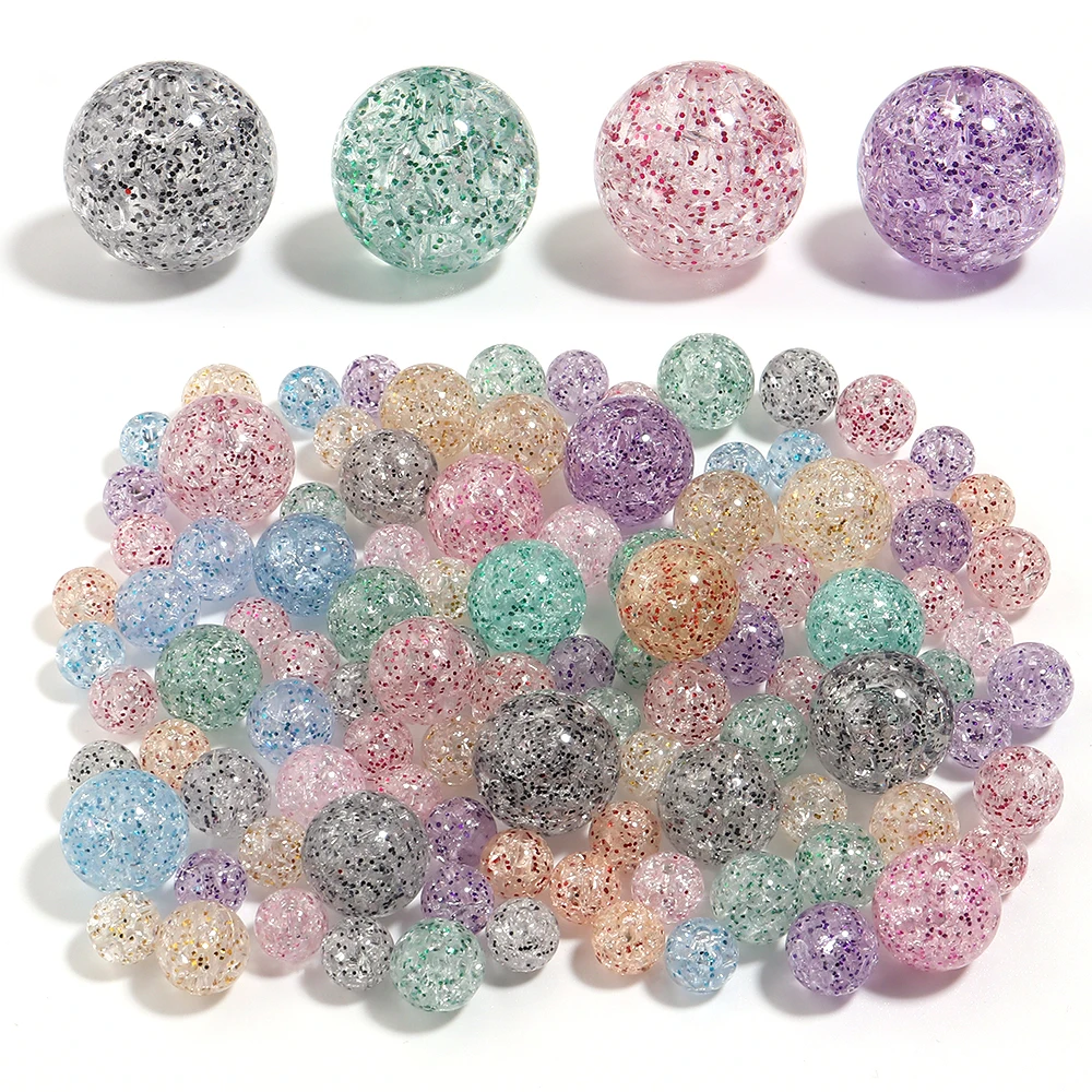 10-100 Stück/Lot 8 10 12 14 16mm Glitzer-Acrylperlen, runde, lose Spacer-Perlen für die Schmuckherstellung, DIY-Armband, Schlüsselanhänger