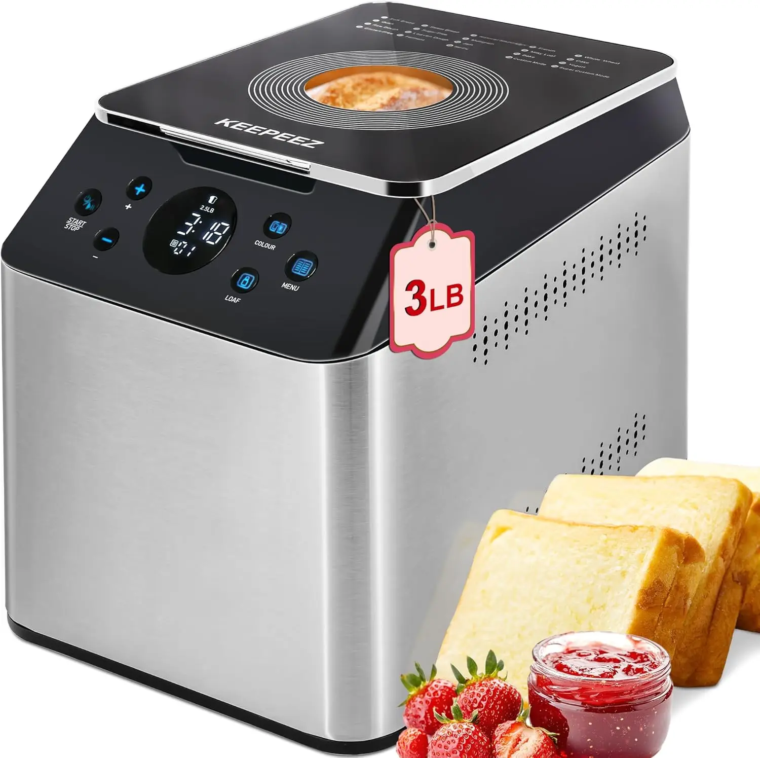 3LB Larger & 20-in-1 Ultra Quiet Bread Maker Machine, 710W Die-Cast Ceramic Pan Bread Machine with Dual Heaters