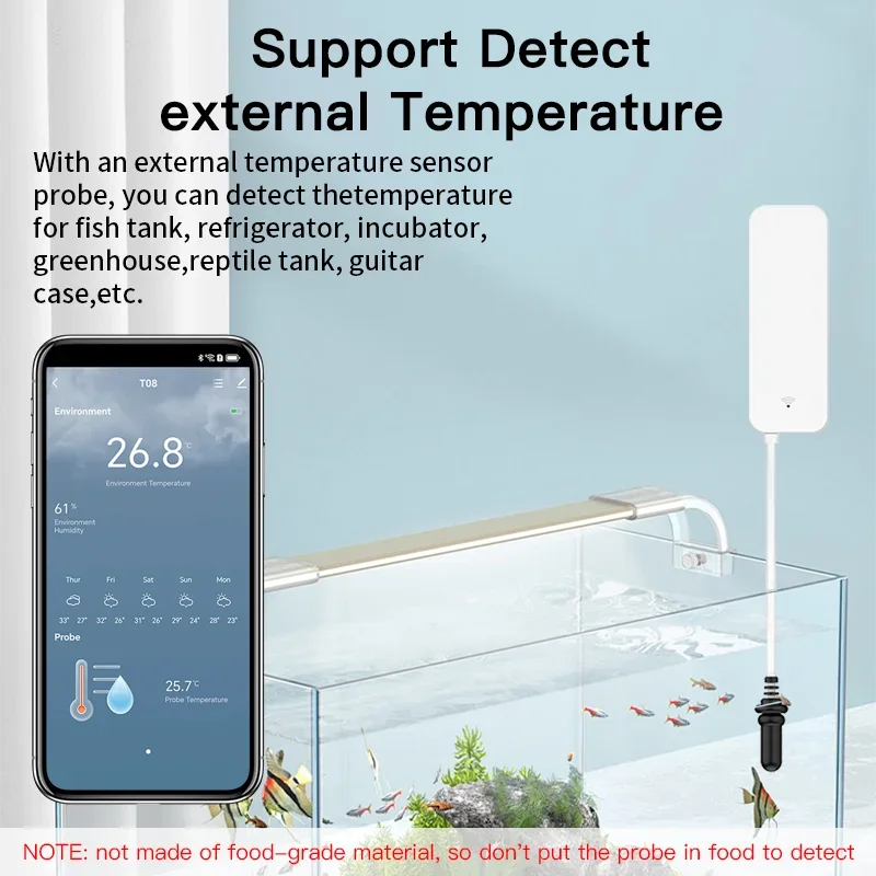 Tuya WiFi Sensor de Temperatura e Umidade, Sonda Externa, Higrômetro Doméstico Inteligente, Monitoramento de Aplicativos, Plantas, Aquário, Janela