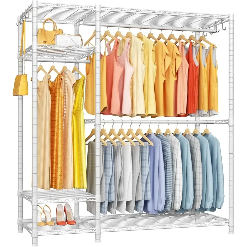 

Garment Rack Heavy Duty Clothes Rack, Clothing Racks for Hanging Clothes, 6-Tiers Freestanding Portable Closet Rack