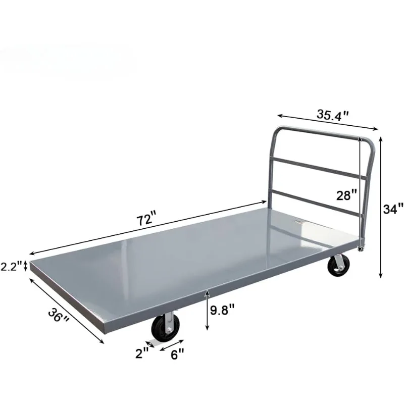 Smooth Deck Platform Truck 2000lb Capacity Heavy Duty Industrial Push Cart 72