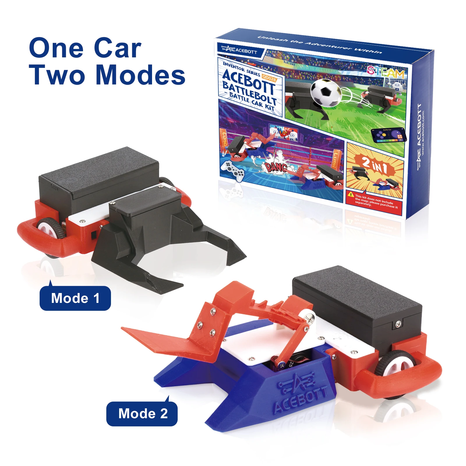 ACEBOTT 2-in-1 Football & Battle Robot Car Kit, ESP32 APP-Remote Control Battlebolt Car Robotics STEM Science Kit  (One Car)