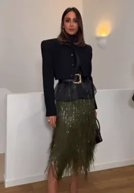 الرجعية الأخضر الترتر ميدي تنورة سيدة أنيقة عالية الخصر Bodycon طويل لامعة مطرزة أسفل النساء عيد الميلاد مساء نادي التنانير #6